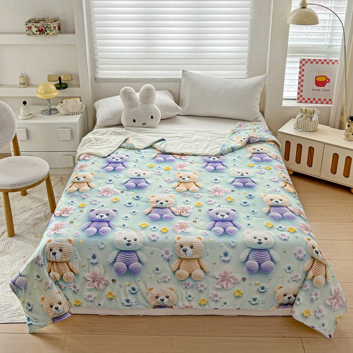 91家纺网 家纺一手货源 找家纺 庭彤 2025新款5D夏被空调被A类云母仿锦氨凉感丝夏凉被子被芯【 量大可谈】 5D数码布偶熊