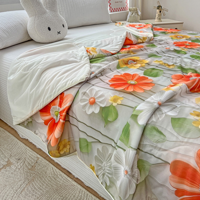 91家纺网 家纺一手货源 找家纺 庭彤 2025新款5D夏被空调被A类云母仿锦氨凉感丝夏凉被子被芯【 量大可谈】 5D数码浅夏花语