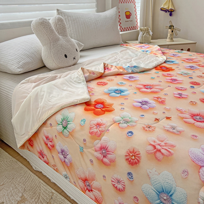 91家纺网 家纺一手货源 找家纺 庭彤 2025新款5D夏被空调被A类云母仿锦氨凉感丝夏凉被子被芯【 量大可谈】 5D数码桃花朵朵