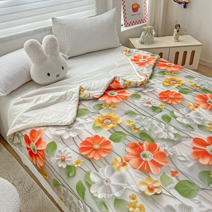 91家纺网 家纺一手货源 找家纺 庭彤 2025新款5D夏被空调被A类云母仿锦氨凉感丝夏凉被子被芯【 量大可谈】 5D数码浅夏花语