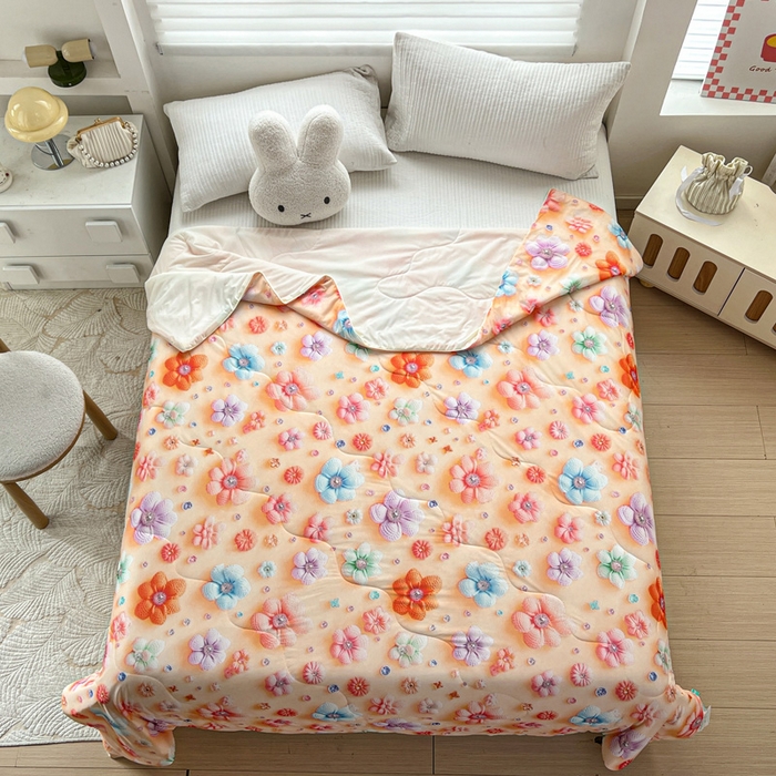 91家纺网 家纺一手货源 找家纺 庭彤 2025新款5D夏被空调被A类云母仿锦氨凉感丝夏凉被子被芯【 量大可谈】 5D数码桃花朵朵