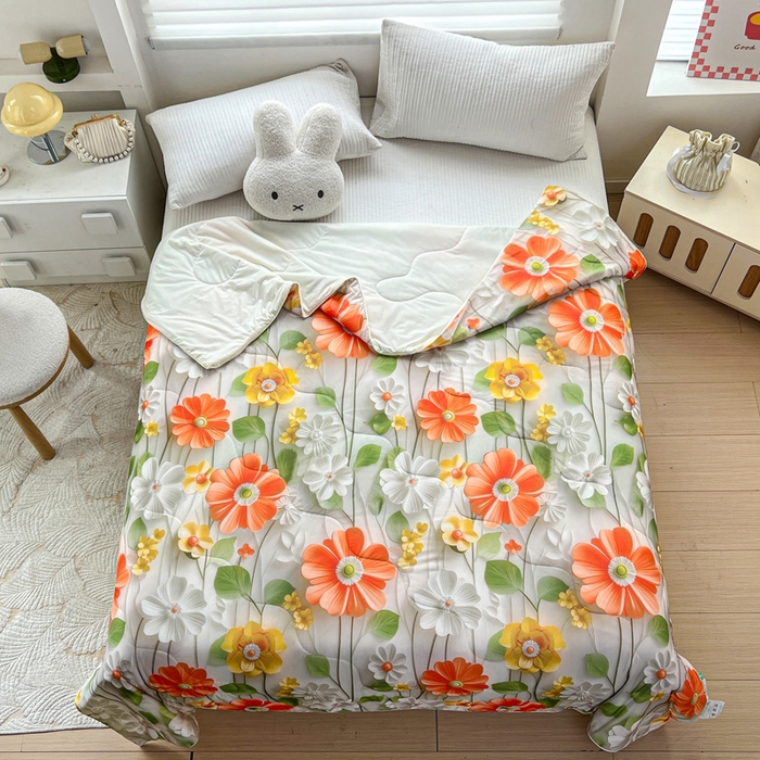 91家纺网 家纺一手货源 找家纺 庭彤 2025新款5D夏被空调被A类云母仿锦氨凉感丝夏凉被子被芯【 量大可谈】 5D数码浅夏花语