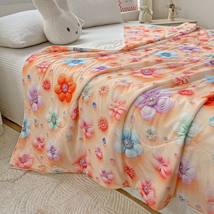 91家纺网 家纺一手货源 找家纺 庭彤 2025新款5D夏被空调被A类云母仿锦氨凉感丝夏凉被子被芯【 量大可谈】 5D数码桃花朵朵