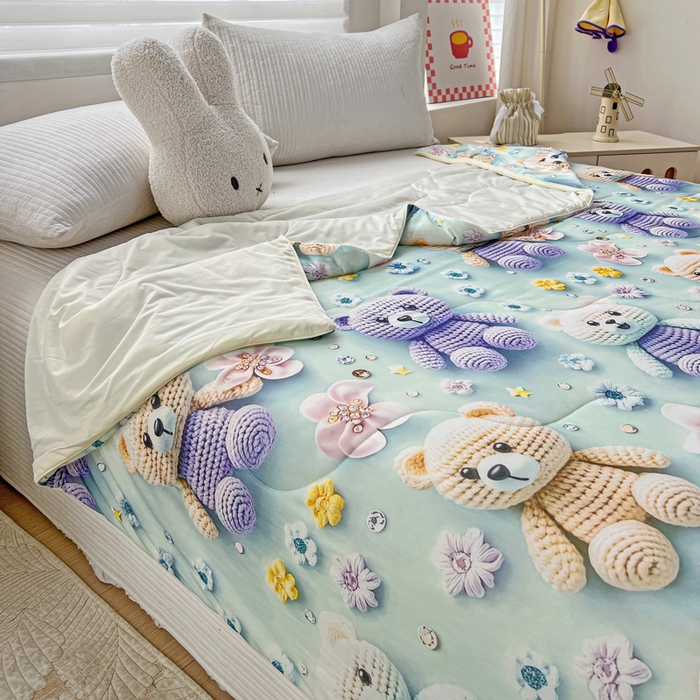 91家纺网 家纺一手货源 找家纺 庭彤 2025新款5D夏被空调被A类云母仿锦氨凉感丝夏凉被子被芯【 量大可谈】 5D数码布偶熊