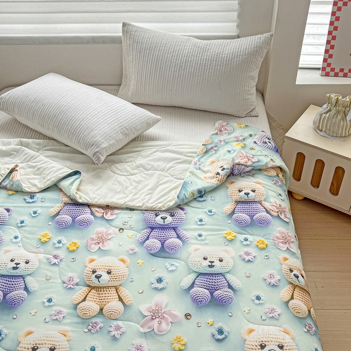 91家纺网 家纺一手货源 找家纺 庭彤 2025新款5D夏被空调被A类云母仿锦氨凉感丝夏凉被子被芯【 量大可谈】 5D数码布偶熊