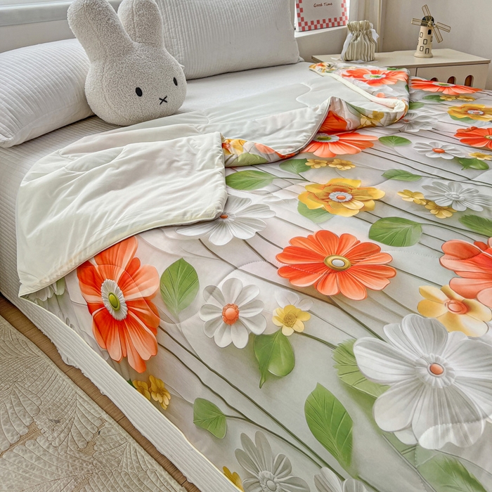 91家纺网 家纺一手货源 找家纺 庭彤 2025新款5D夏被空调被A类云母仿锦氨凉感丝夏凉被子被芯【 量大可谈】 5D数码浅夏花语