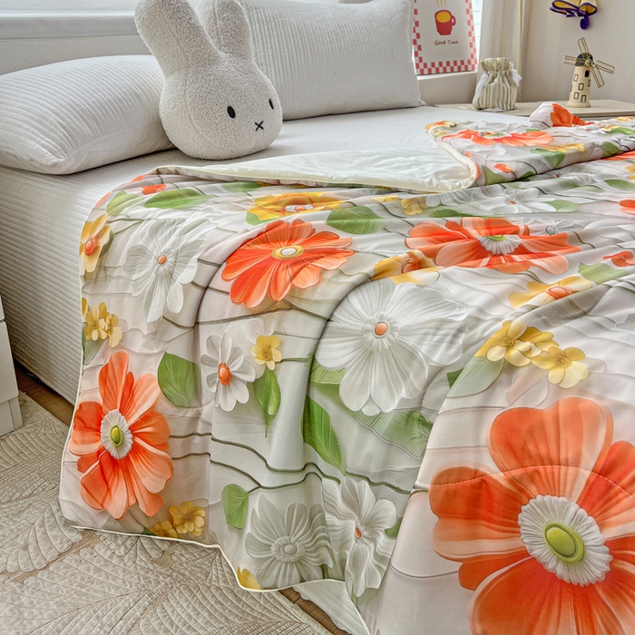 91家纺网 家纺一手货源 找家纺 庭彤 2025新款5D夏被空调被A类云母仿锦氨凉感丝夏凉被子被芯【 量大可谈】 5D数码浅夏花语