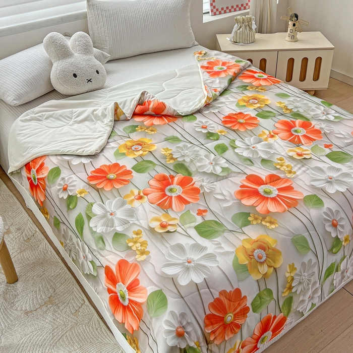 91家纺网 家纺一手货源 找家纺 庭彤 2025新款5D夏被空调被A类云母仿锦氨凉感丝夏凉被子被芯【 量大可谈】 5D数码浅夏花语