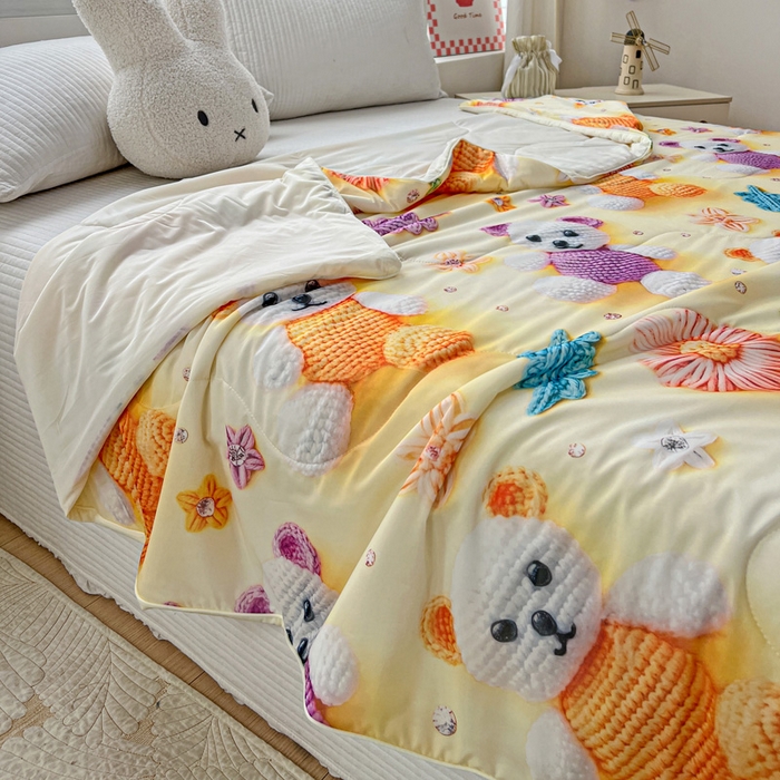 91家纺网 家纺一手货源 找家纺 庭彤 2025新款5D夏被空调被A类云母仿锦氨凉感丝夏凉被子被芯【 量大可谈】 5D数码可爱熊