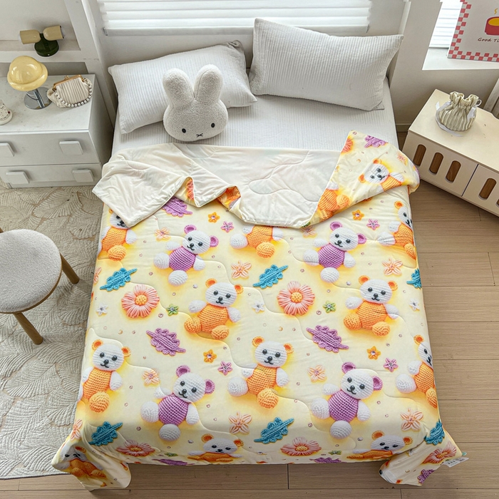 91家纺网 家纺一手货源 找家纺 庭彤 2025新款5D夏被空调被A类云母仿锦氨凉感丝夏凉被子被芯【 量大可谈】 5D数码可爱熊