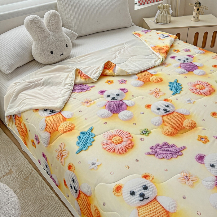 91家纺网 家纺一手货源 找家纺 庭彤 2025新款5D夏被空调被A类云母仿锦氨凉感丝夏凉被子被芯【 量大可谈】 5D数码可爱熊