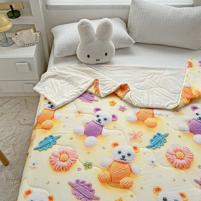 91家纺网 家纺一手货源 找家纺 庭彤 2025新款5D夏被空调被A类云母仿锦氨凉感丝夏凉被子被芯【 量大可谈】 5D数码可爱熊