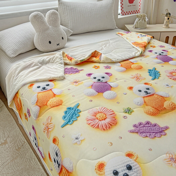 91家纺网 家纺一手货源 找家纺 庭彤 2025新款5D夏被空调被A类云母仿锦氨凉感丝夏凉被子被芯【 量大可谈】 5D数码可爱熊