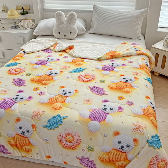 91家纺网 家纺一手货源 找家纺 庭彤 2025新款5D夏被空调被A类云母仿锦氨凉感丝夏凉被子被芯【 量大可谈】 5D数码可爱熊