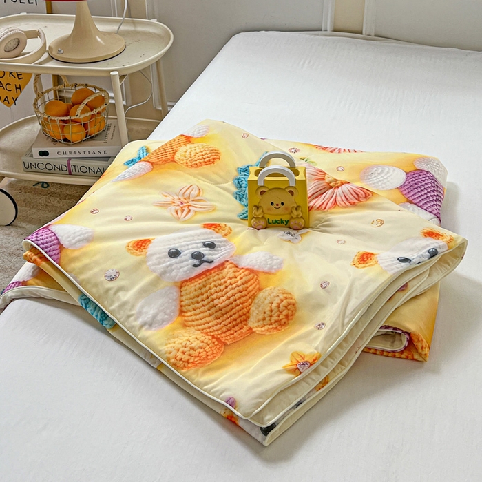 91家纺网 家纺一手货源 找家纺 庭彤 2025新款5D夏被空调被A类云母仿锦氨凉感丝夏凉被子被芯【 量大可谈】 5D数码可爱熊