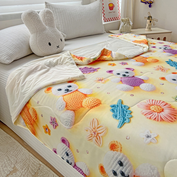 91家纺网 家纺一手货源 找家纺 庭彤 2025新款5D夏被空调被A类云母仿锦氨凉感丝夏凉被子被芯【 量大可谈】 5D数码可爱熊