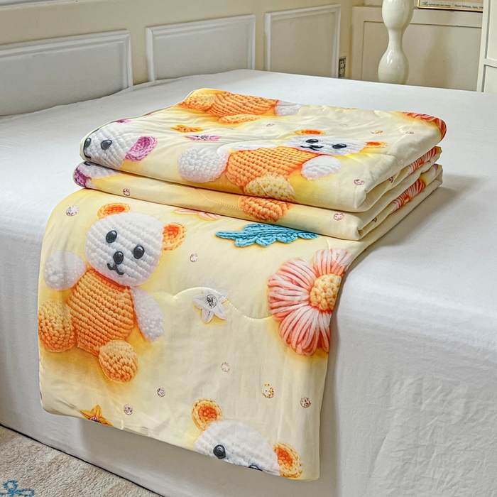 91家纺网 家纺一手货源 找家纺 庭彤 2025新款5D夏被空调被A类云母仿锦氨凉感丝夏凉被子被芯【 量大可谈】 5D数码可爱熊