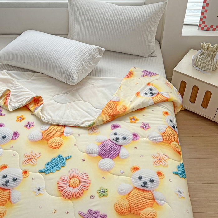 91家纺网 家纺一手货源 找家纺 庭彤 2025新款5D夏被空调被A类云母仿锦氨凉感丝夏凉被子被芯【 量大可谈】 5D数码可爱熊