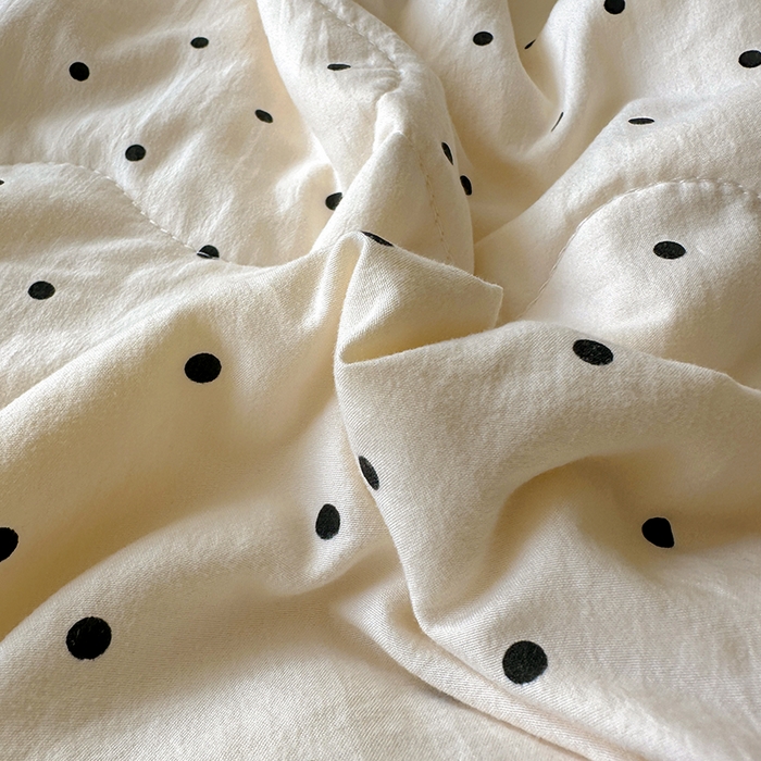 91家纺网 家纺一手货源 找家纺 美梦家纺 2025新款水洗棉花边夹棉床盖款四件套 波点