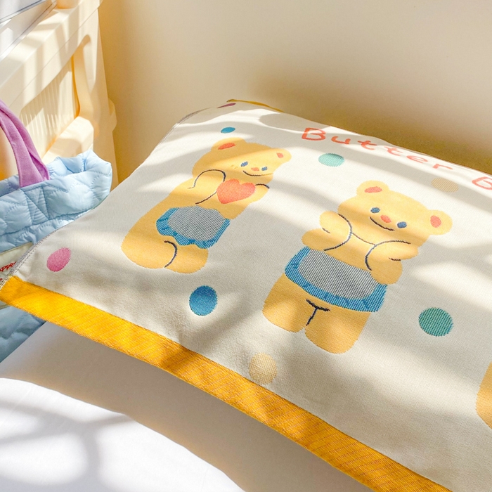 91家纺网 家纺一手货源 找家纺 美宜家 2025新款40*60儿童纯棉A类纱布枕巾乳胶专用高档枕巾 萌宠 一只