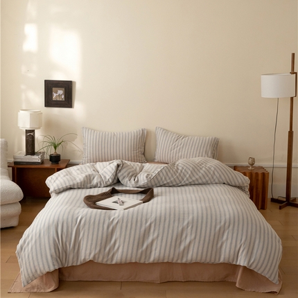 91家纺网 家纺一手货源 找家纺 （总）佰亿莱 2025新款全棉色织双层纱拼色四件套