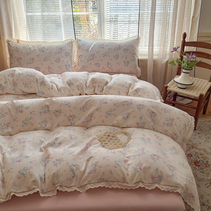 91家纺网 家纺一手货源 找家纺 曼之夏 2025新款A类全棉双层纱花边四件套 茉莉