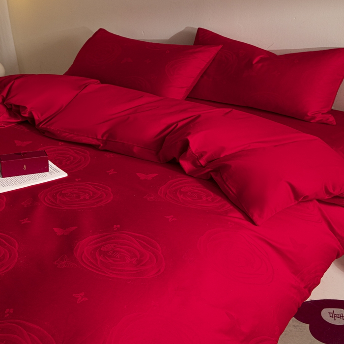 91家纺网 家纺一手货源 找家纺 琪格格纺织 2025新款纯棉婚庆四件套结婚用品提花简约婚庆 花繁锦绣