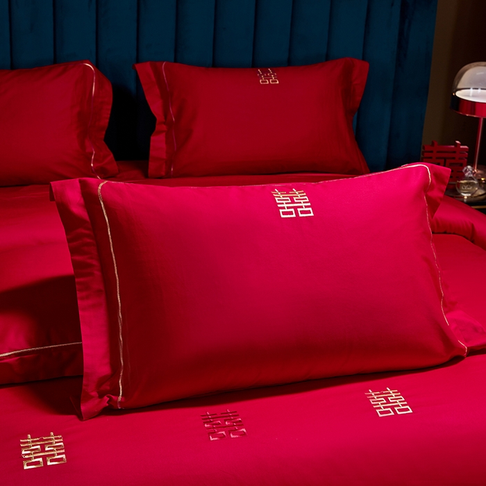 91家纺网 家纺一手货源 找家纺 晶缦家纺 2025新款喷气全棉13376婚庆绣花四件套 吾家有喜