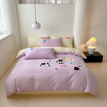 91家纺网 家纺一手货源 找家纺 （总）锦觅家纺 2025新款卡通小清新毛巾绣全棉纯棉四件套（大版定位花型）