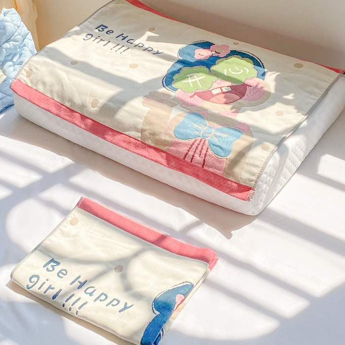 91家纺网 家纺一手货源 找家纺 美宜家 2025新款40*60儿童纯棉A类纱布枕巾乳胶专用高档枕巾 快乐 一只