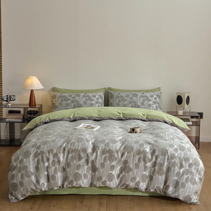 91家纺网 家纺一手货源 找家纺 琪格格纺织  2025新款色织天丝棉提花四件套 风之语-绿