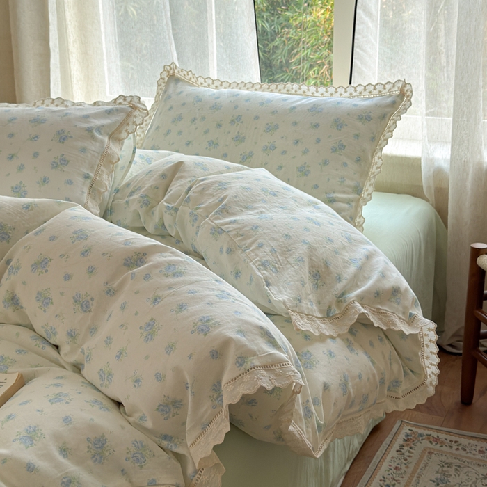 91家纺网 家纺一手货源 找家纺 曼之夏 2025新款A类全棉双层纱花边四件套 观夏