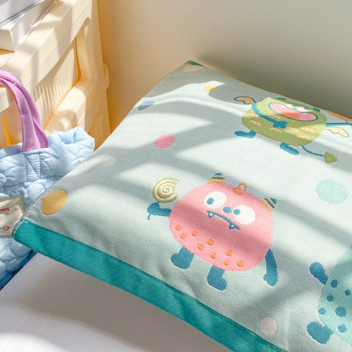 91家纺网 家纺一手货源 找家纺 美宜家 2025新款40*60儿童纯棉A类纱布枕巾乳胶专用高档枕巾 波点兽 一只