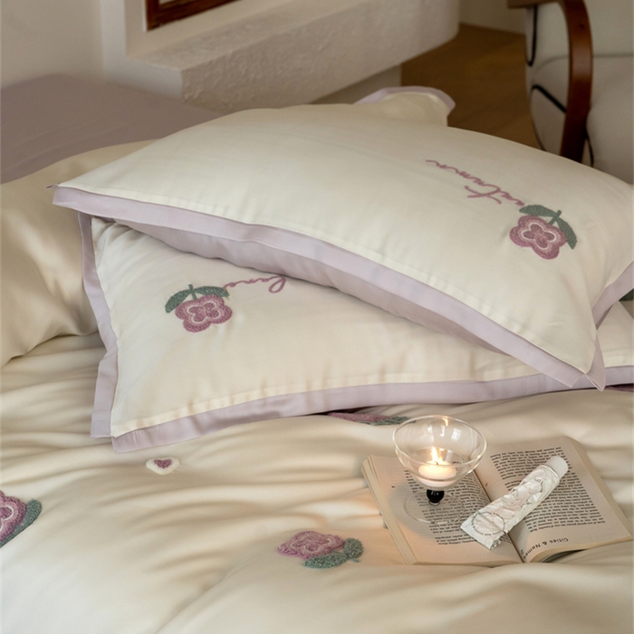 91家纺网 家纺一手货源 找家纺 FORTWO家纺原创设计（FOR TWO家纺） 2025新款60支兰精天丝毛巾绣四件套-断角款 心动