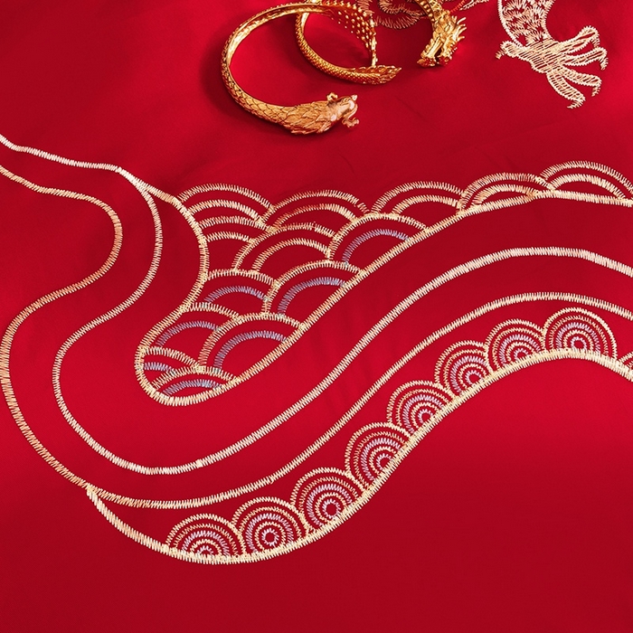 91家纺网 家纺一手货源 找家纺 晶缦家纺 2025新款喷气全棉13376婚庆绣花四件套 龙啸凤吟