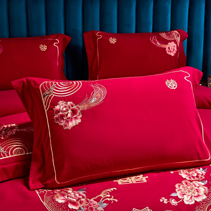 91家纺网 家纺一手货源 找家纺 晶缦家纺 2025新款喷气全棉13376婚庆绣花四件套 缘来是你