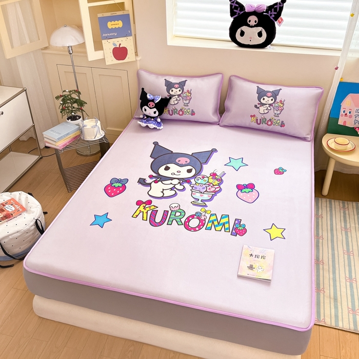 91家纺网 家纺一手货源 找家纺  博雅新款三丽欧A类大版数码印花1200D冰丝凉席-床笠款 开心库洛米