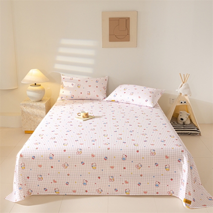 91家纺网 家纺一手货源 找家纺 2025新款云感皱皱纱印花床单 草莓兔