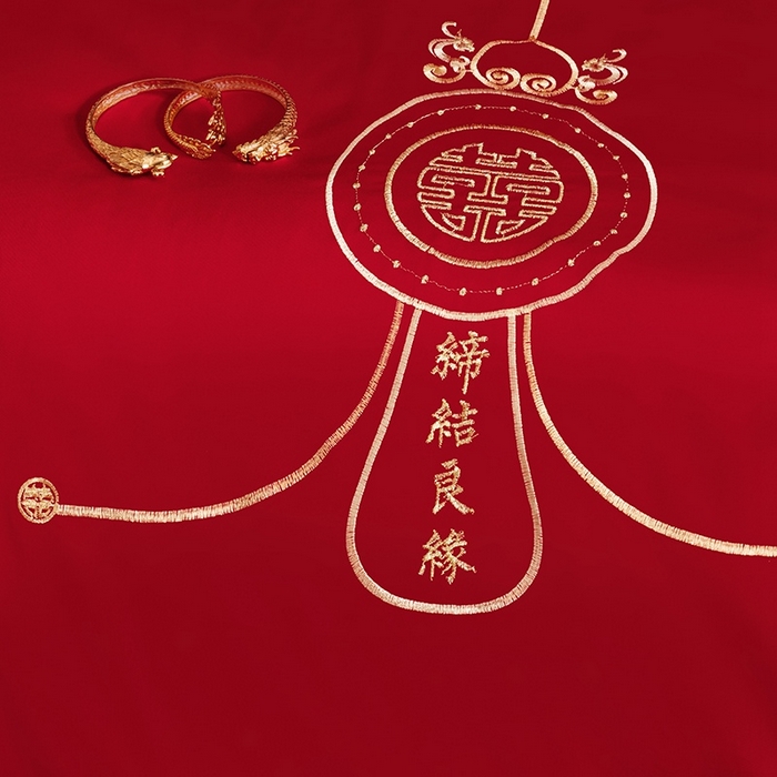 91家纺网 家纺一手货源 找家纺 晶缦家纺 2025新款喷气全棉13376婚庆绣花四件套 龙章凤姿