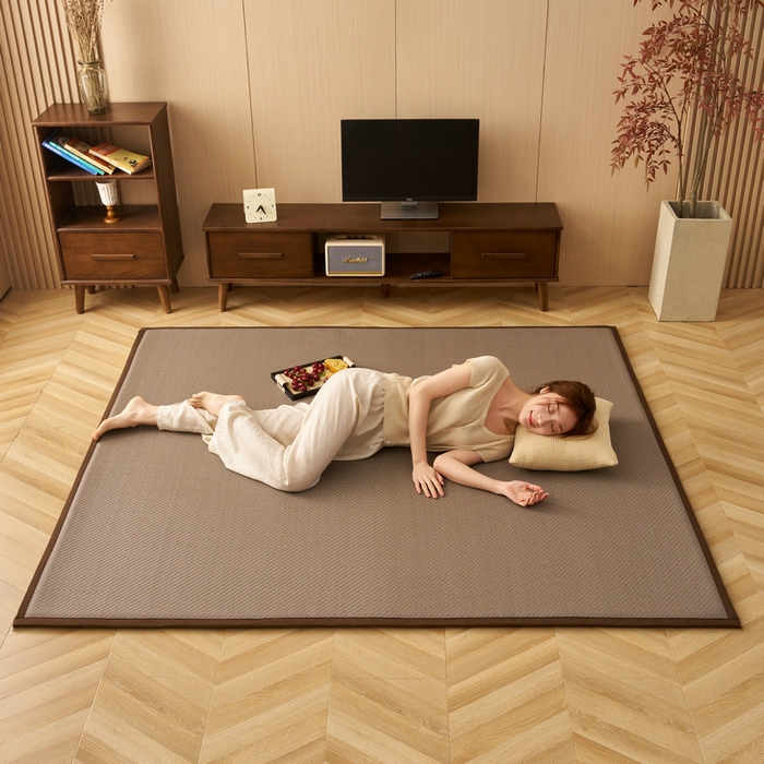 91家纺网 家纺一手货源 找家纺 锦丝钰床垫  2025新款高端Pe冷感藤席地铺垫 Pe灰咖