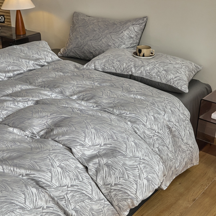 91家纺网 家纺一手货源 找家纺 琪格格纺织  2025新款色织天丝棉提花四件套 幻境-灰