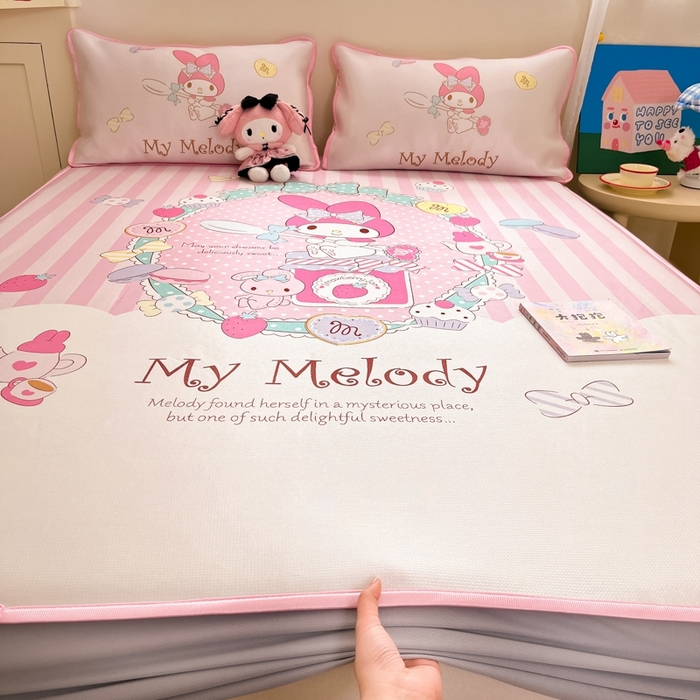 91家纺网 家纺一手货源 找家纺  博雅新款三丽欧A类大版数码印花1200D冰丝凉席-床笠款 魔法美乐蒂