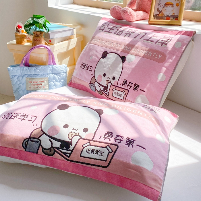 91家纺网 家纺一手货源 找家纺 美宜家 2025新款40*60儿童纯棉A类纱布枕巾乳胶专用高档枕巾 优秀 一对