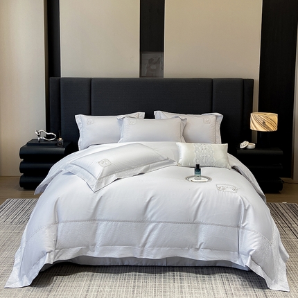 张公子婚庆馆 2025新款140支新疆长绒棉提花居家绣花工艺系列四件套-米娜（控价不低于388） 米娜-云雾灰