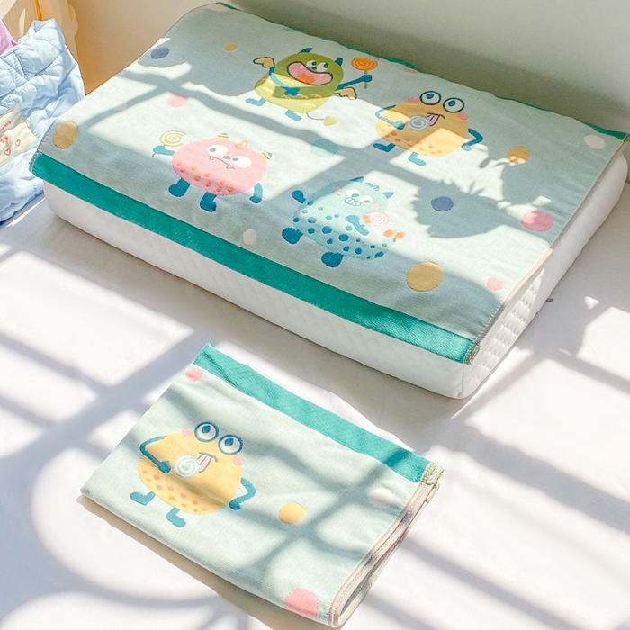 91家纺网 家纺一手货源 找家纺 美宜家 2025新款40*60儿童纯棉A类纱布枕巾乳胶专用高档枕巾 波点兽 一只