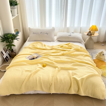 91家纺网 家纺一手货源 找家纺 悦然毛巾被 2025新款全棉六层泡泡纱夏被婴幼儿盖毯 泡泡被黄