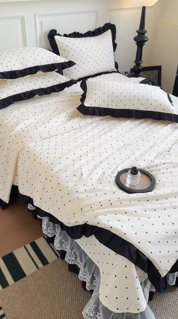 91家纺网 家纺一手货源 找家纺 （总）绣女坊 2025新款时尚印花水洗棉被套款床盖四件套-赫本风