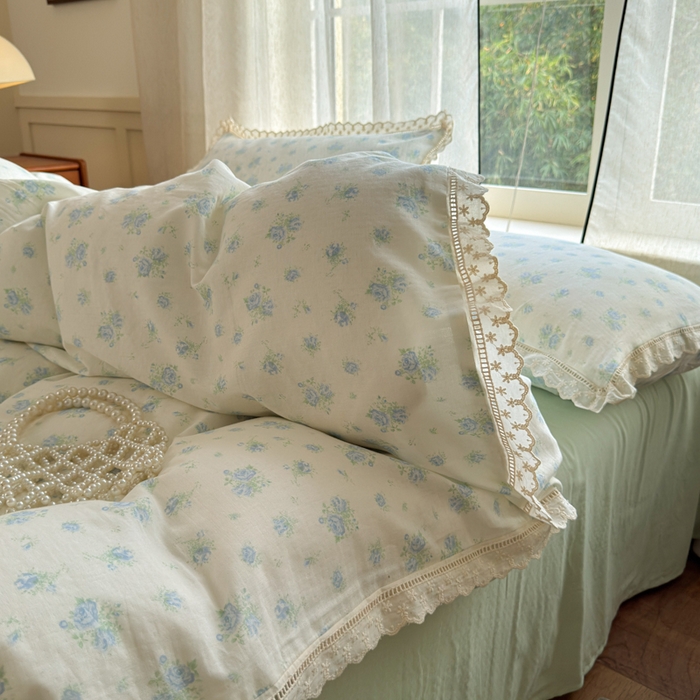 91家纺网 家纺一手货源 找家纺 曼之夏 2025新款A类全棉双层纱花边四件套 观夏