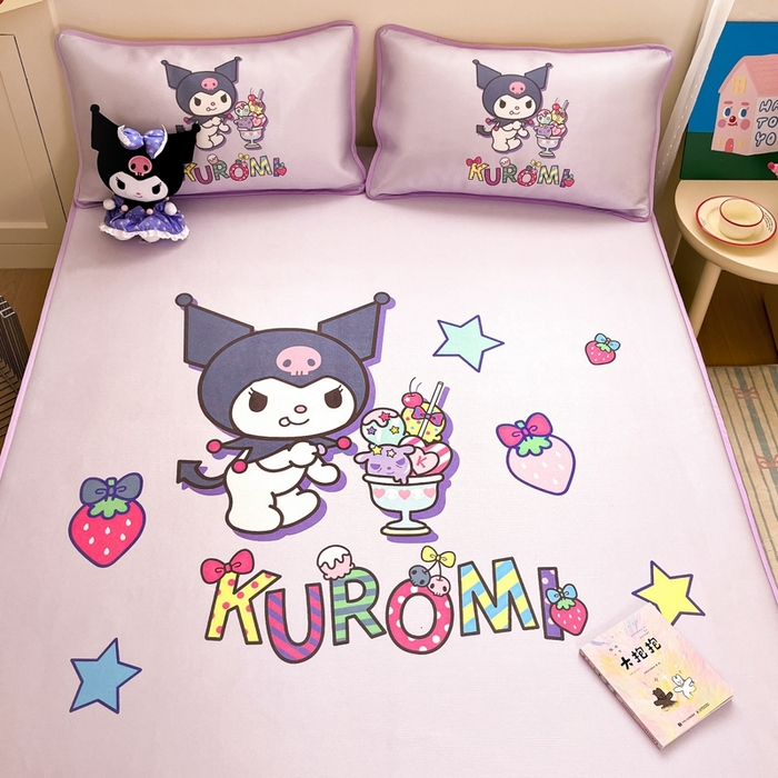 91家纺网 家纺一手货源 找家纺  博雅新款三丽欧A类大版数码印花1200D冰丝凉席-床笠款 开心库洛米