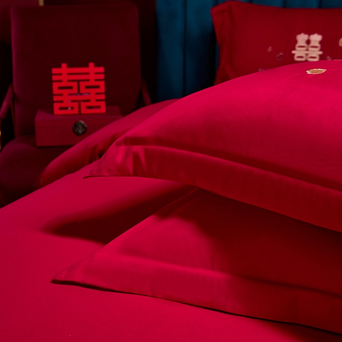 91家纺网 家纺一手货源 找家纺 晶缦家纺 2025新款喷气全棉13376婚庆绣花四件套 永结同心